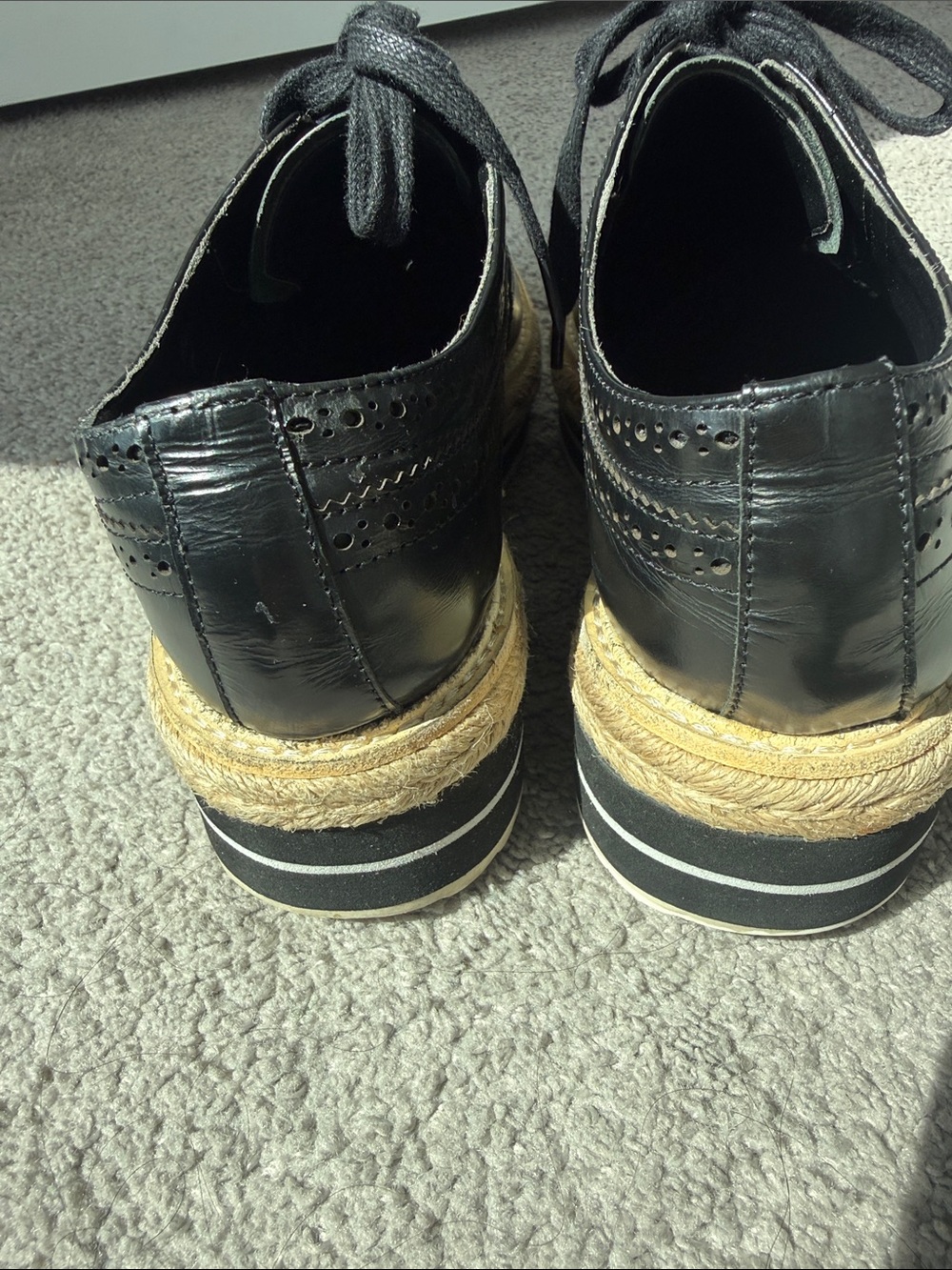 Prada Black Leather Brogues with Natural Tan Platform Sole - Picture 5 of 16